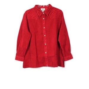 Cervelle Red Women's Button Up Long Sleeve Collared Top Blouse Size 2X 048